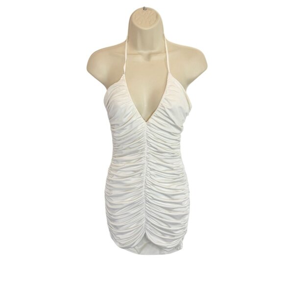 Superdown Melissa White Ruched Halter Mini Dress - Size S - Picture 4 of 9